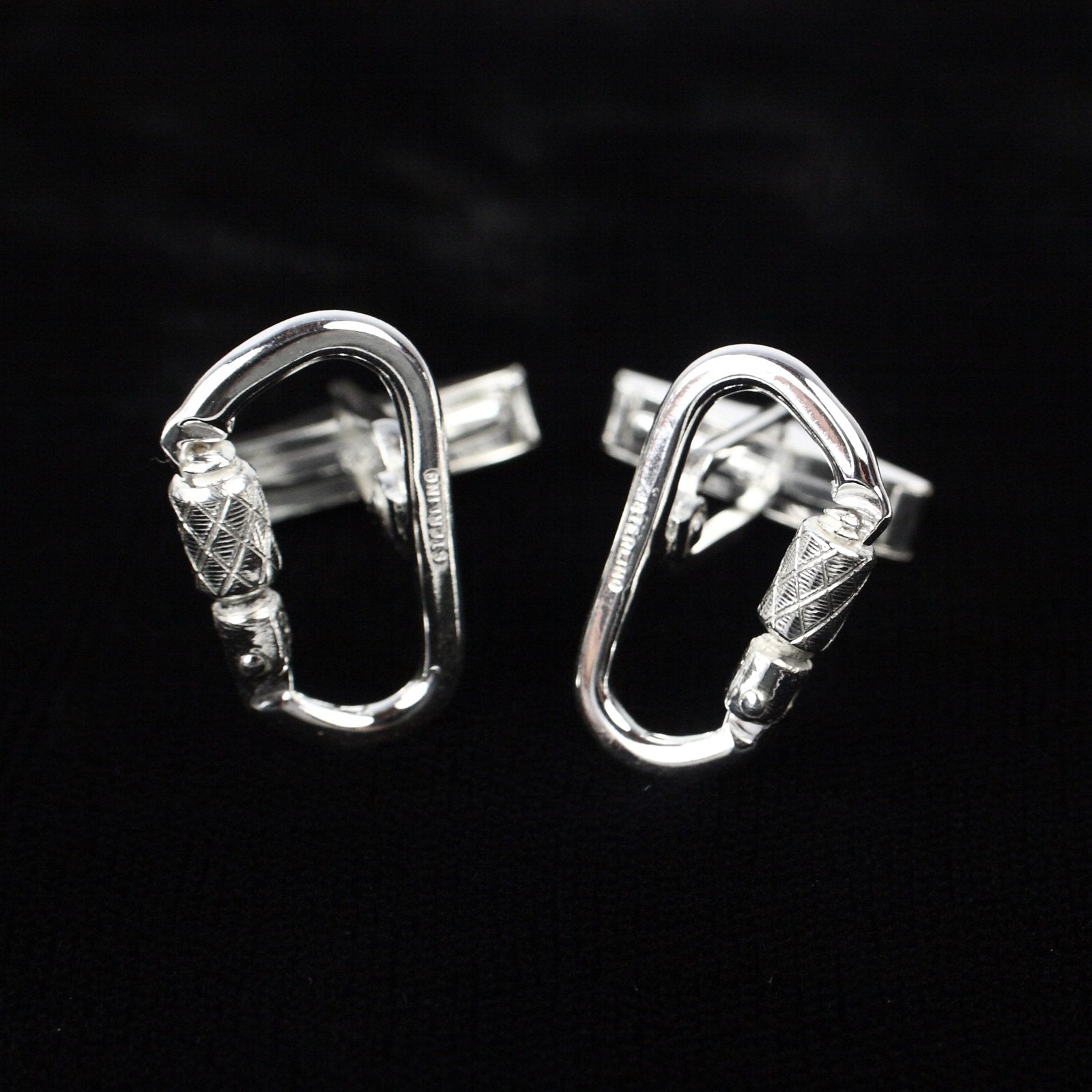 Functional Carabiner Cuff Link Pair -Sterling - Rock Climbing Jewelry